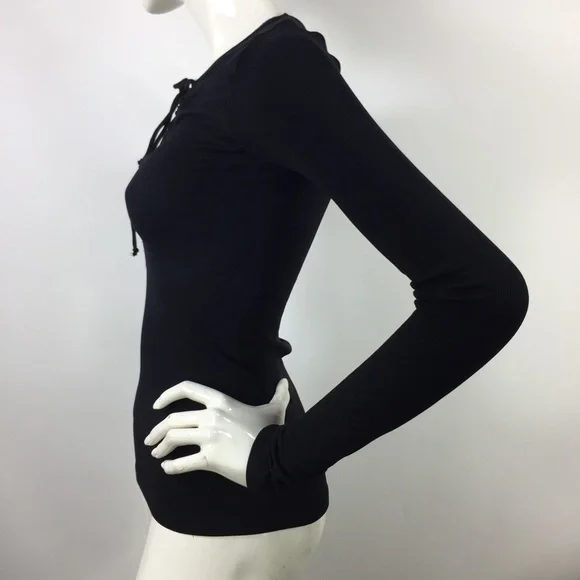 Free People Ribbed Long Sleeve Top Black M/L - Picture 8 of 15